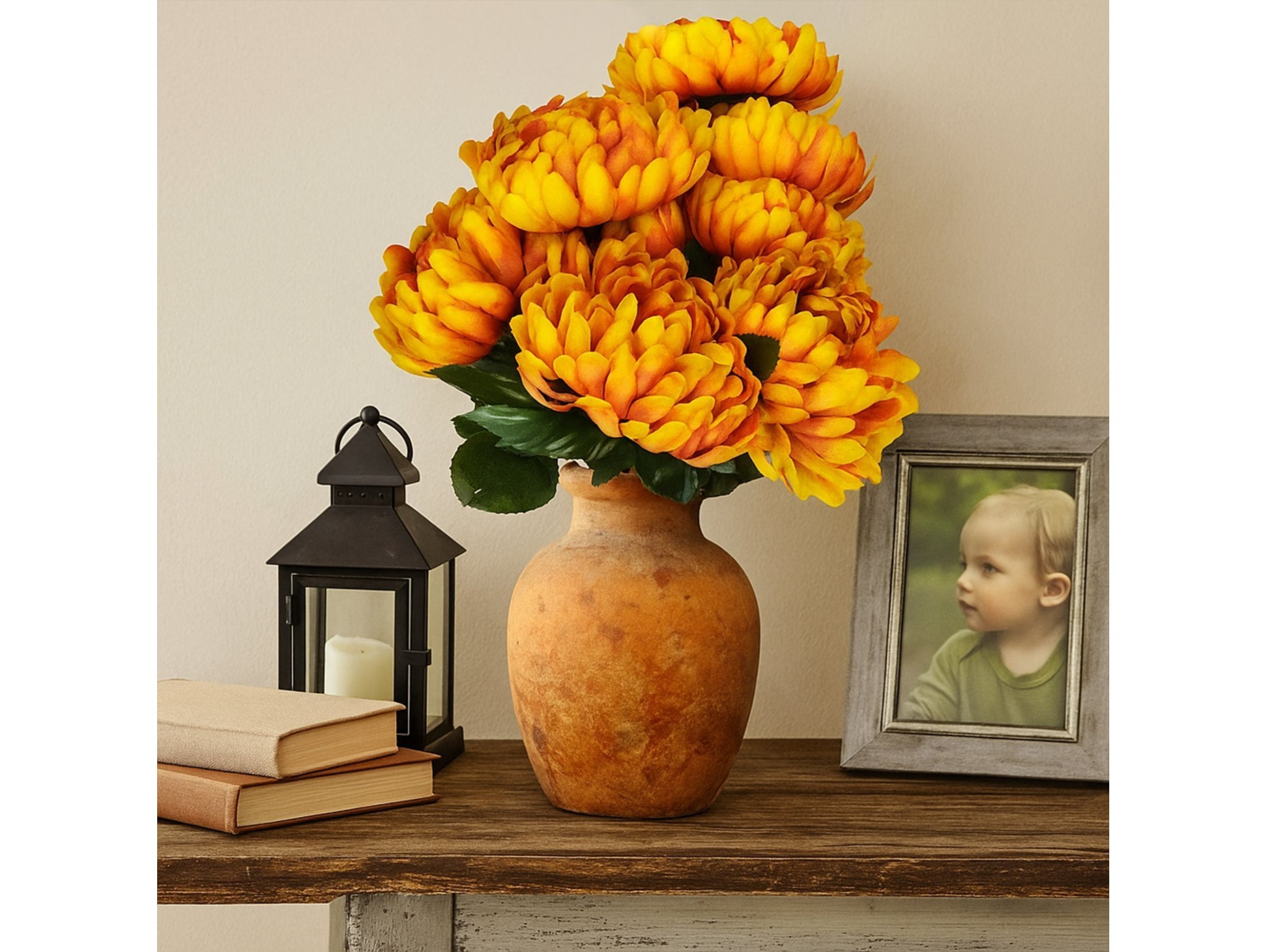 CHRYZANTEMA BUKIET 9 KWIATÓW 48cm - żółto-rudy