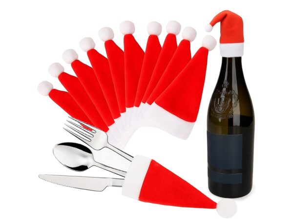 CZAPKA MIKOŁAJA NA BUTELKĘ SZTUĆCE 10SZT OZDOBY