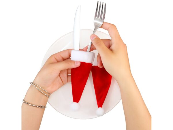 CZAPKA MIKOŁAJA NA BUTELKĘ SZTUĆCE 10SZT OZDOBY