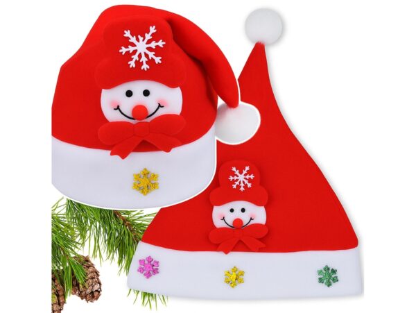 CZAPKA ŚWIĘTEGO MIKOŁAJA Z OZDOBĄ 24x30cm - bałwan