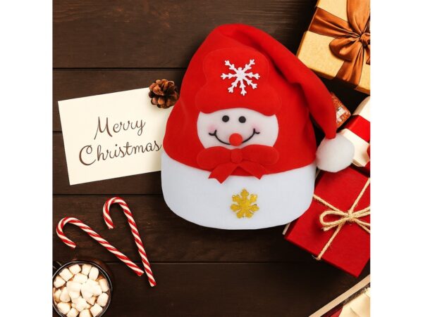 CZAPKA ŚWIĘTEGO MIKOŁAJA Z OZDOBĄ 24x30cm - bałwan