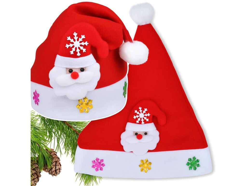 CZAPKA ŚWIĘTEGO MIKOŁAJA Z OZDOBĄ 24x30cm - mikołaj