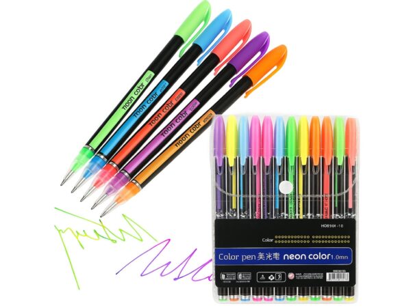 DŁUGOPISY ŻELOWE KOLOROWE NEONOWE ZESTAW 12 SZTUK