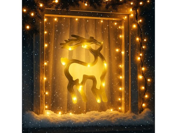 DEKORACJA NA OKNO LED BOŻE NARODZENIE 22x22 - renifer