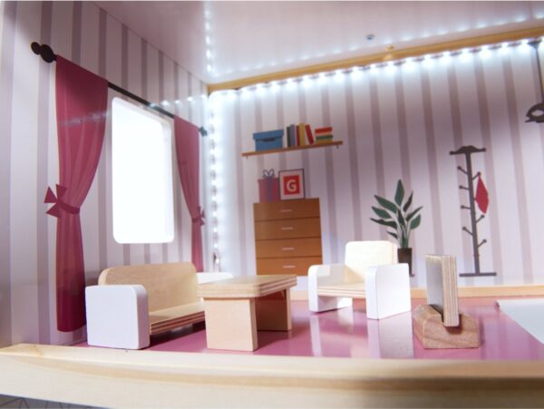 DOMEK DLA LALEK DREWNIANY MDF LED 78CM