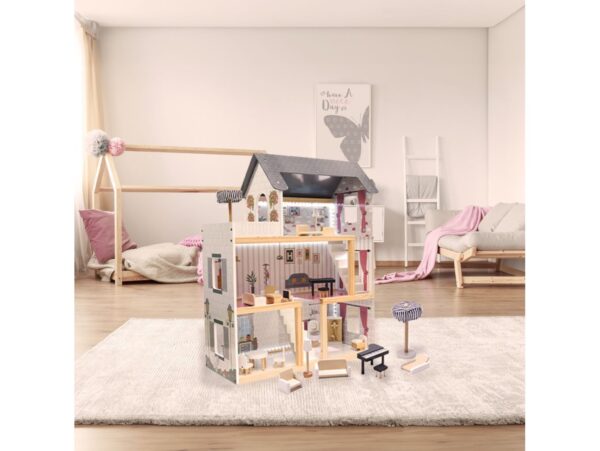 DOMEK DLA LALEK DREWNIANY MDF LED 78CM