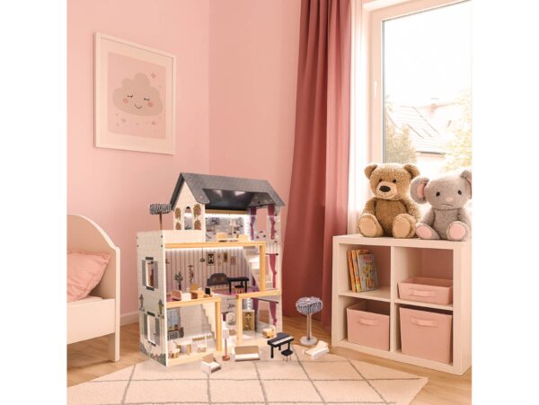 DOMEK DLA LALEK DREWNIANY MDF LED 78CM