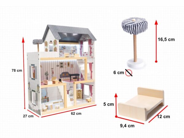 DOMEK DLA LALEK DREWNIANY MDF LED 78CM