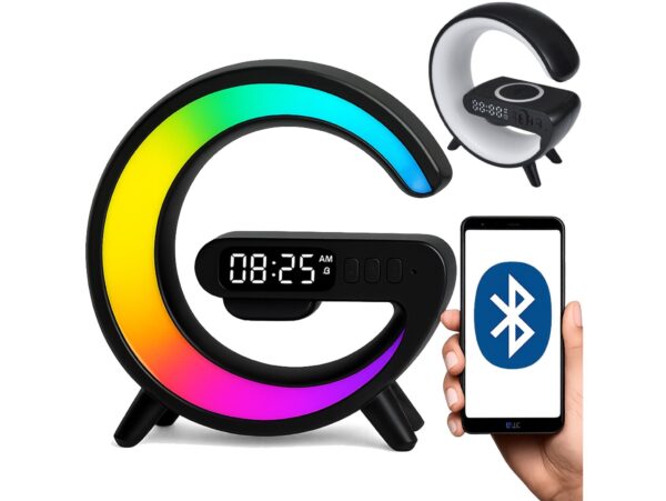 GŁOŚNIK BLUETOOTH LAMPKA LED ŁADOWARKA - czarny