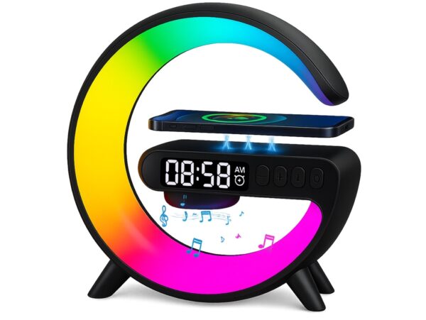 GŁOŚNIK BLUETOOTH LAMPKA LED ŁADOWARKA - czarny