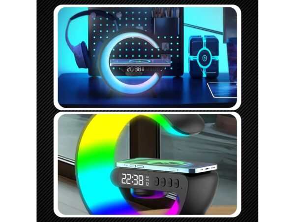 GŁOŚNIK BLUETOOTH LAMPKA LED ŁADOWARKA - czarny