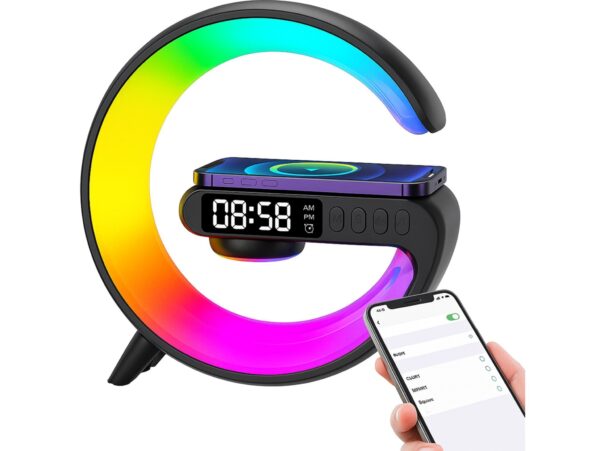 GŁOŚNIK BLUETOOTH LAMPKA LED ŁADOWARKA - czarny