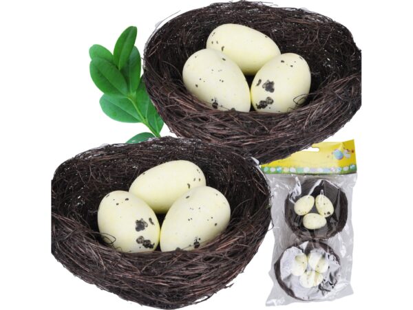 GNIAZDKO WIELKANOCNE Z JAJKAMI 7x3CM 2SZT