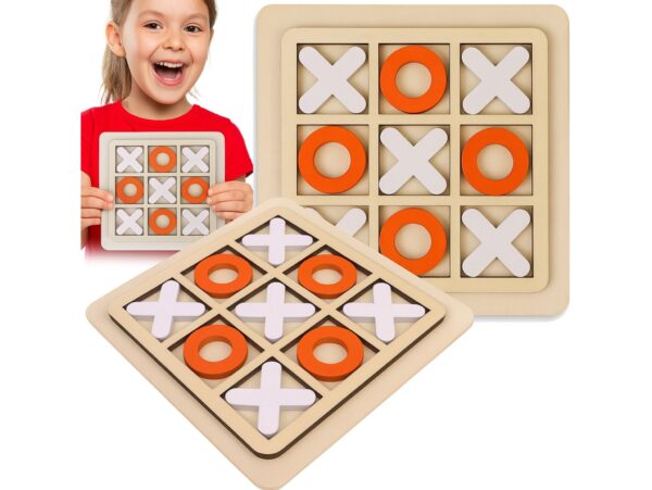 GRA KÓŁKO I KRZYŻYK DRENIANE KLOCKI 15x15cm - biało-pomarańczowy