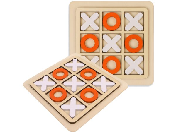 GRA KÓŁKO I KRZYŻYK DRENIANE KLOCKI 15x15cm - biało-pomarańczowy