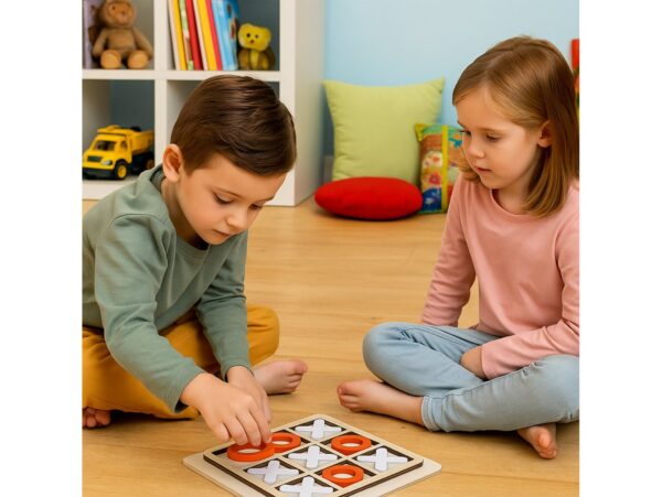 GRA KÓŁKO I KRZYŻYK DRENIANE KLOCKI 15x15cm - biało-pomarańczowy