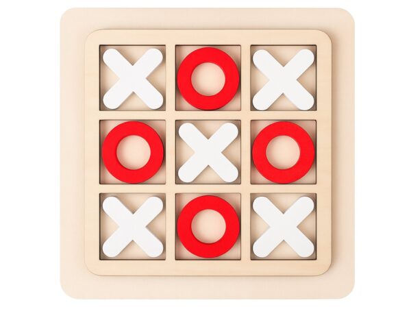 GRA KÓŁKO I KRZYŻYK DREWNIANE KLOCKI 15x15cm - biało-czerwony