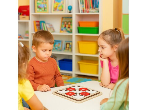 GRA KÓŁKO I KRZYŻYK DREWNIANE KLOCKI 15x15cm - biało-czerwony