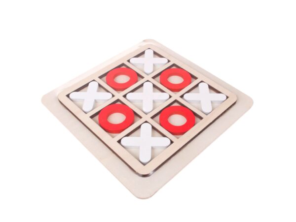 GRA KÓŁKO I KRZYŻYK DREWNIANE KLOCKI 15x15cm - biało-czerwony