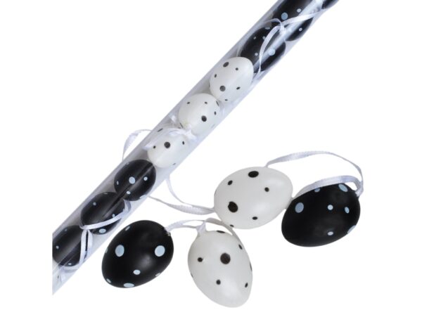 JAJKA WIELKANOCNE Z ZAWIESZKĄ 12SZT 4x3cm - biało-czarne