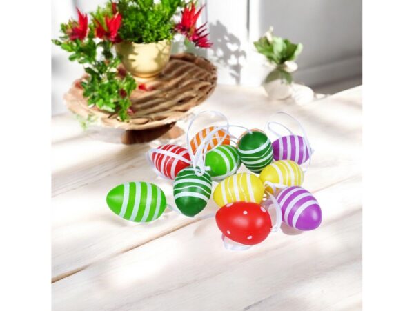 JAJKA WIELKANOCNE Z ZAWIESZKĄ 12SZT 4x3cm - kolorowe