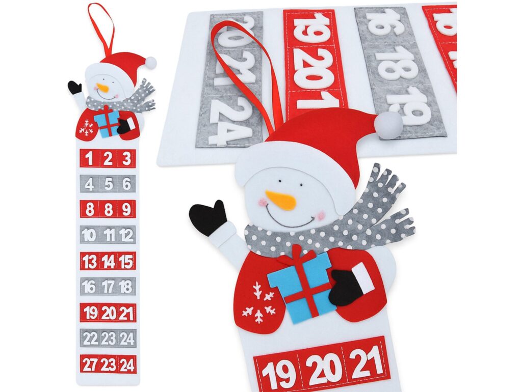 KALENDARZ ADWENTOWY FILCOWY 75x15cm - bałwan