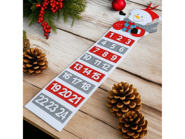 KALENDARZ ADWENTOWY FILCOWY 75x15cm - bałwan