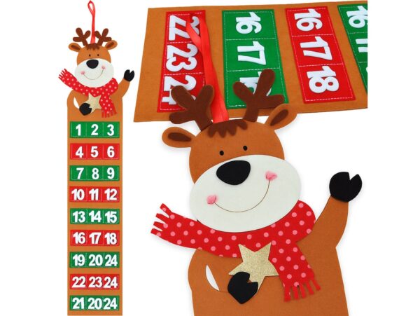 KALENDARZ ADWENTOWY FILCOWY 75x15cm - renifer