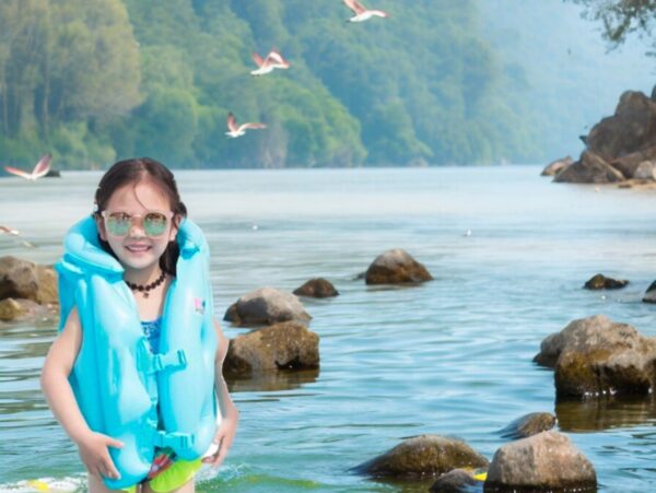 KAMIZELKA DMUCHANA DO PŁYWANIA - niebieski