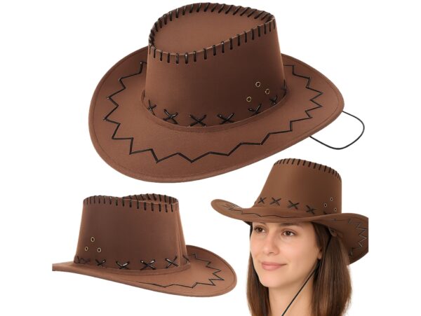 KAPELUSZ UNISEX KOWBOJSKI WELUR 36x33cm - braz