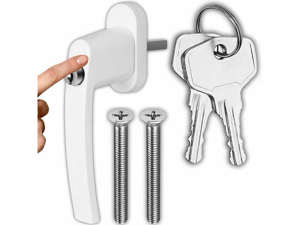 KLAMKA OKIENNA ZAMYKANA ZAMEK Z KLUCZYKIEM KLUCZ