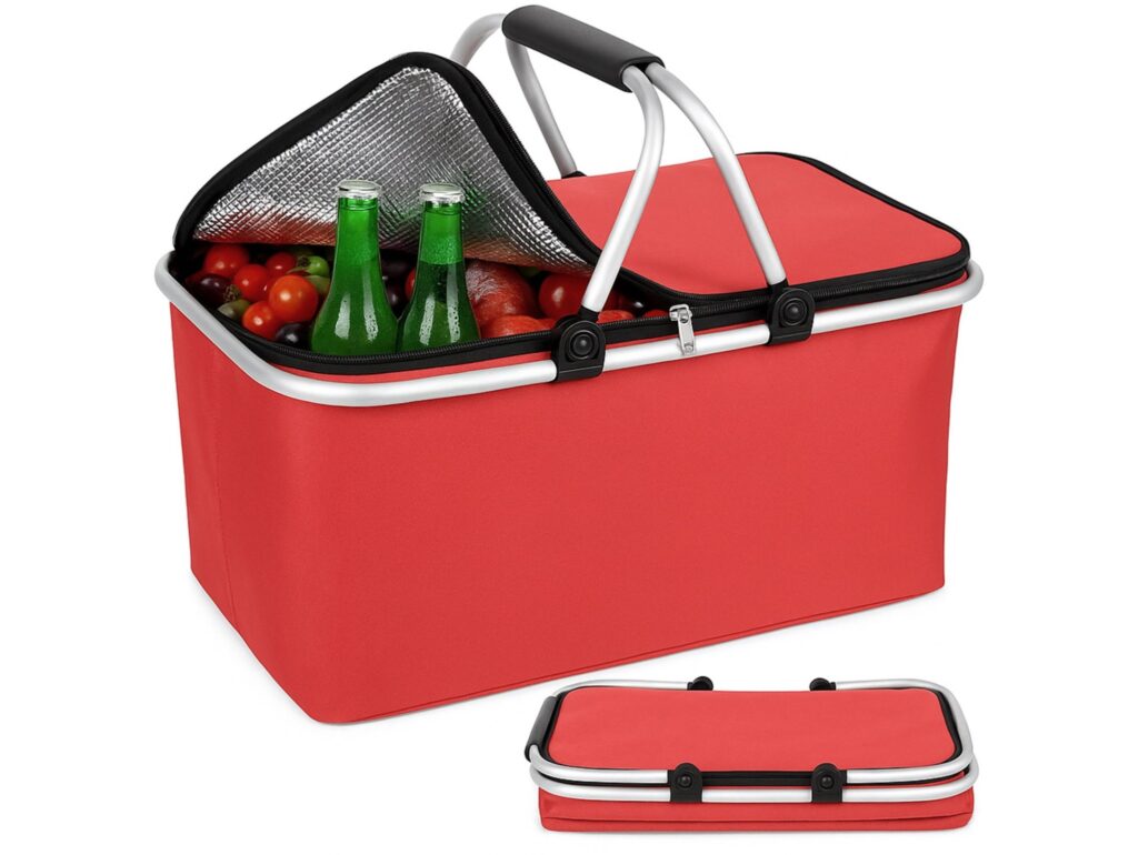 KOSZ PIKNIKOWY 49x27 DWIE RĄCZKI - czerwony