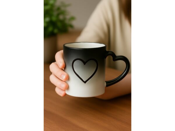 KUBEK DO SUBLIMACJI 330ML CZARNY MAGICZNY UCHWYT SERCE