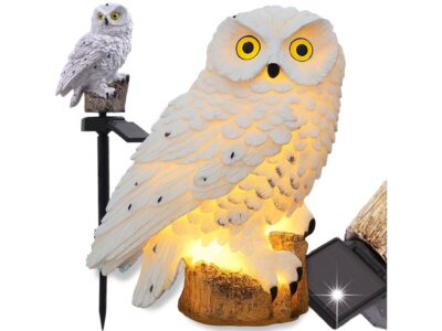 LAMPA SOLARNA OGRODOWA SOWA 30cm - biały