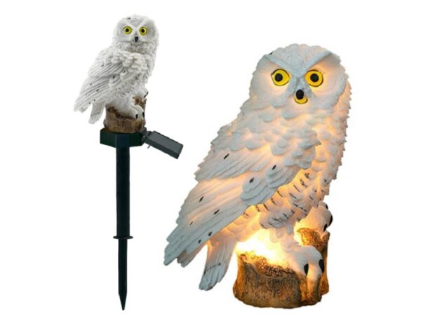 LAMPA SOLARNA OGRODOWA SOWA 30cm - biały