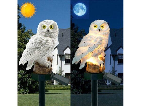 LAMPA SOLARNA OGRODOWA SOWA 30cm - biały