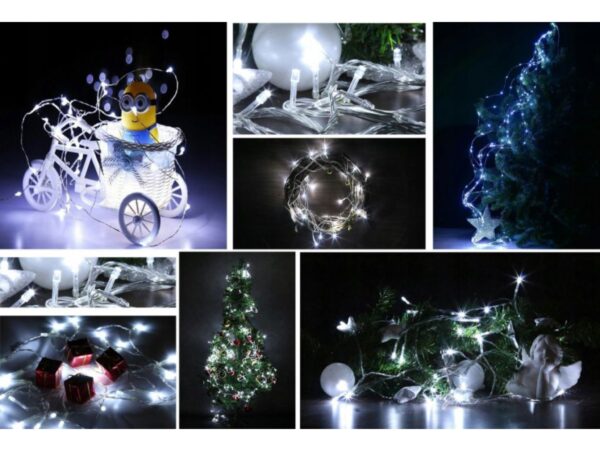 LAMPKI DRUCIKI 100 LED NA BATERIE - biały zimny