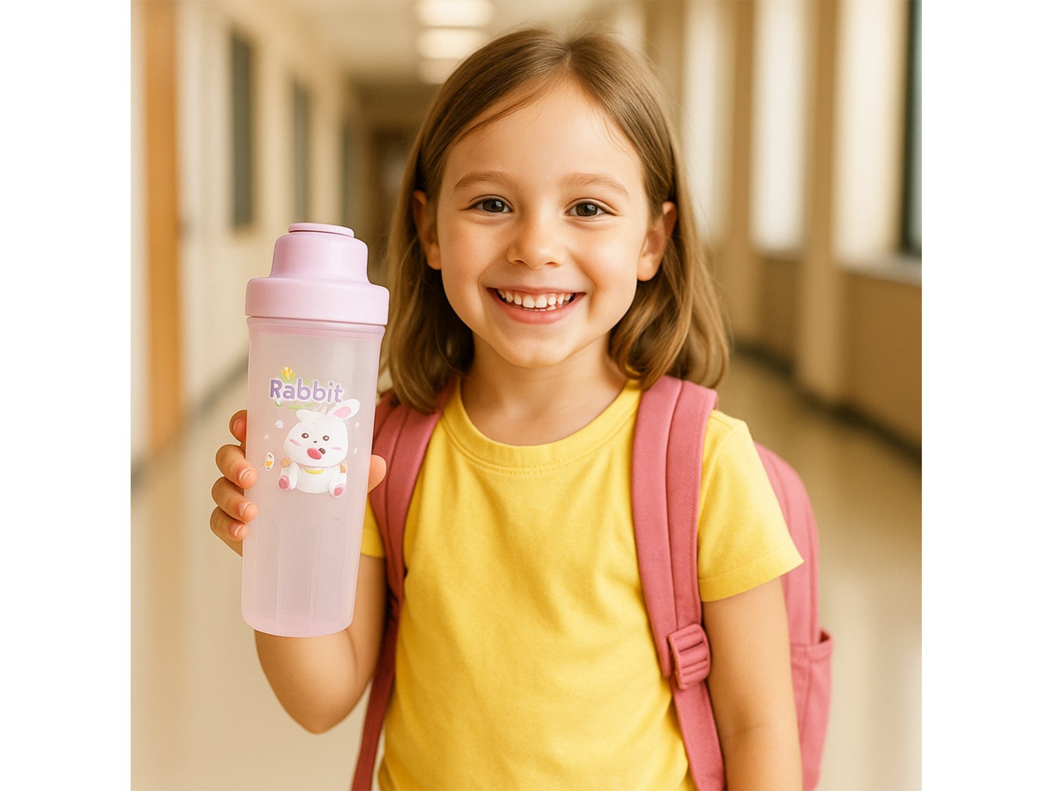 LUNCHBOX ŚNIADANIÓWKA POJEMNIK NA ŚNIADANIE OBIAD SZTUĆCE Z BIDONEM ZESTAW - fioletowy królik
