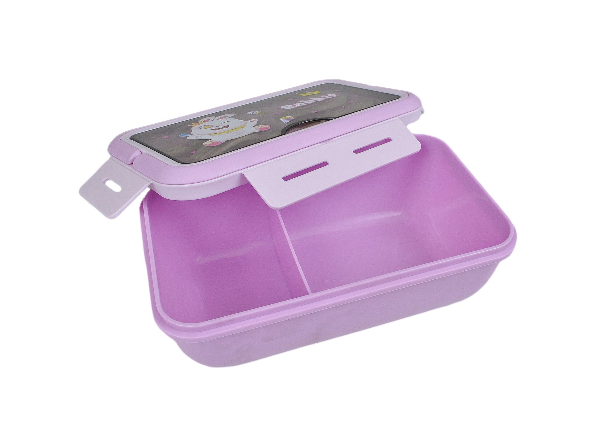 LUNCHBOX ŚNIADANIÓWKA POJEMNIK NA ŚNIADANIE OBIAD SZTUĆCE Z BIDONEM ZESTAW - fioletowy królik