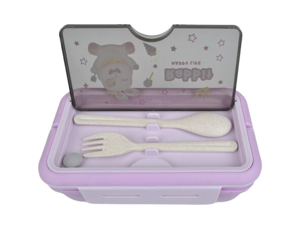 LUNCHBOX ŚNIADANIÓWKA POJEMNIK NA ŚNIADANIE OBIAD SZTUĆCE Z BIDONEM ZESTAW - fioletowy królik