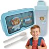 LUNCHBOX ŚNIADANIÓWKA POJEMNIK NA ŚNIADANIE OBIAD SZTUĆCE Z BIDONEM ZESTAW - niebieski z misiem
