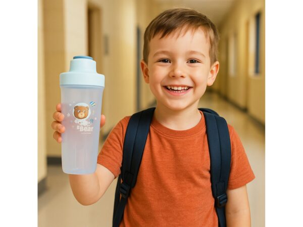 LUNCHBOX ŚNIADANIÓWKA POJEMNIK NA ŚNIADANIE OBIAD SZTUĆCE Z BIDONEM ZESTAW - niebieski z misiem