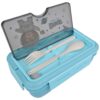 LUNCHBOX ŚNIADANIÓWKA POJEMNIK NA ŚNIADANIE OBIAD SZTUĆCE Z BIDONEM ZESTAW - niebieski z misiem