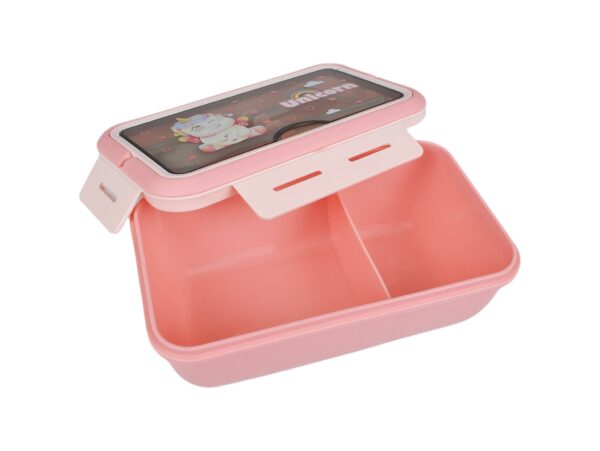 LUNCHBOX ŚNIADANIÓWKA POJEMNIK NA ŚNIADANIE OBIAD SZTUĆCE Z BIDONEM ZESTAW - różowy siedzący jednorożec