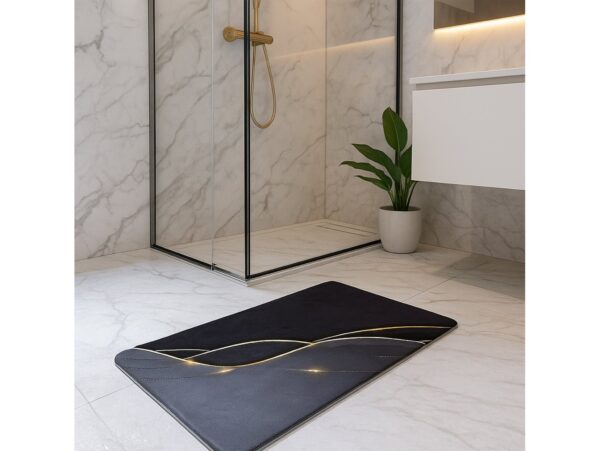 MATA ŁAZIENKOWA SZYBKOSCHNĄCA 50X80 - czarny fale