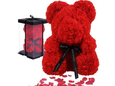 MIŚ Z RÓŻ 25cm + BOX - czerwony bez wstążki