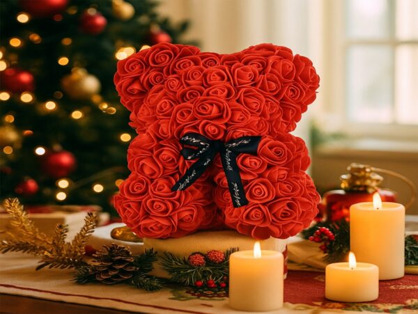 MIŚ Z RÓŻ 25CM Z PŁATKÓW RÓŻ PREZENT MATKI KOBIET