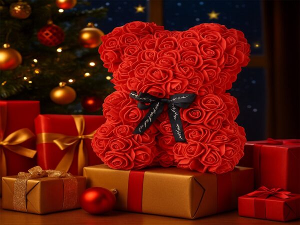 MIŚ Z RÓŻ 25CM Z PŁATKÓW RÓŻ PREZENT MATKI KOBIET