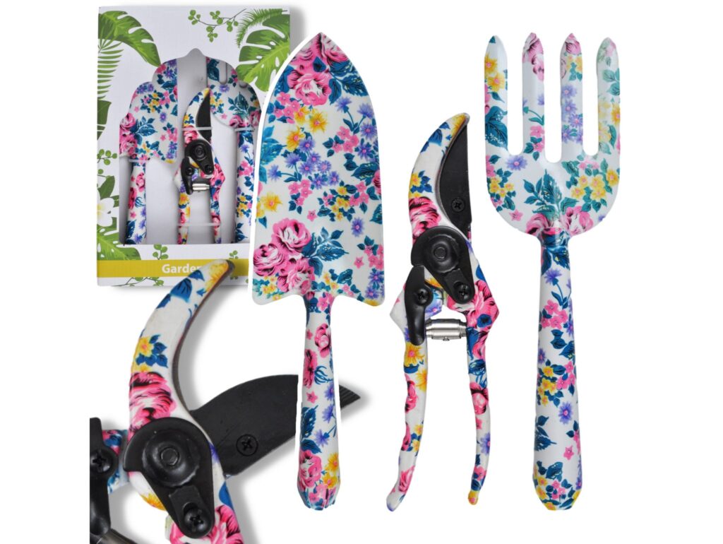 NARZĘDZIA OGRODOWE 3SZT - różowe kwiaty