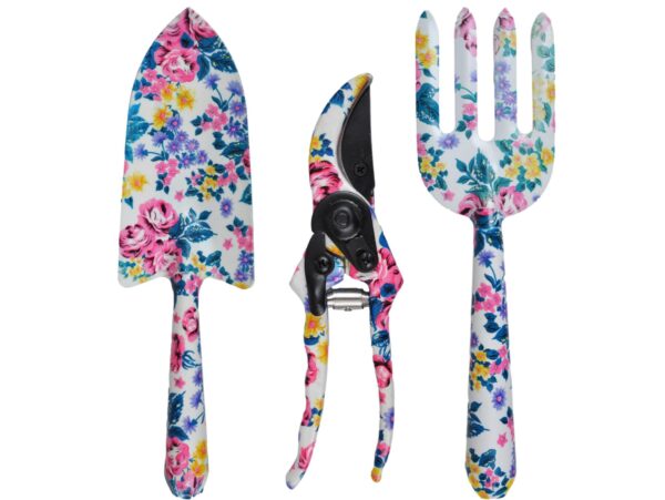 NARZĘDZIA OGRODOWE 3SZT - różowe kwiaty